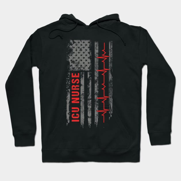 ICU Nurse Critical Care American Flag T-Shirt Hoodie by AKSA shop